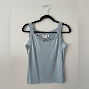 Garfield & Marks Silk Blue Beaded Sequin Vintage 90s Knit Tank Top Women Med